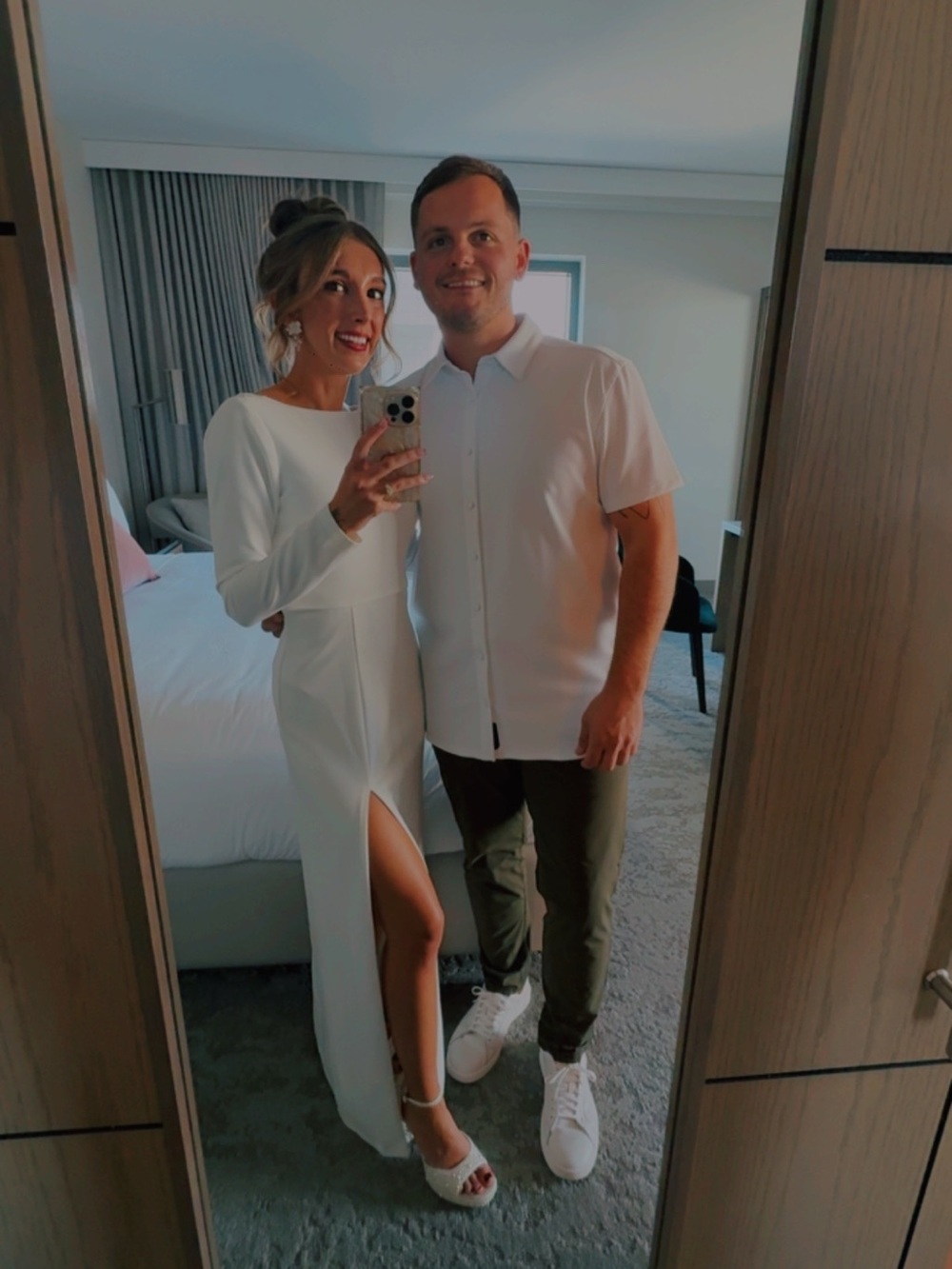 Lulu's White Long Sleeve Wedding Dress with Side Slit